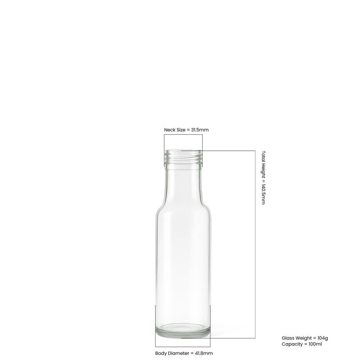 100ml Clear Glass Round Dorica Bottle (31.5mm Cap Size) - Glass - Food Glass - Coloured Bottles