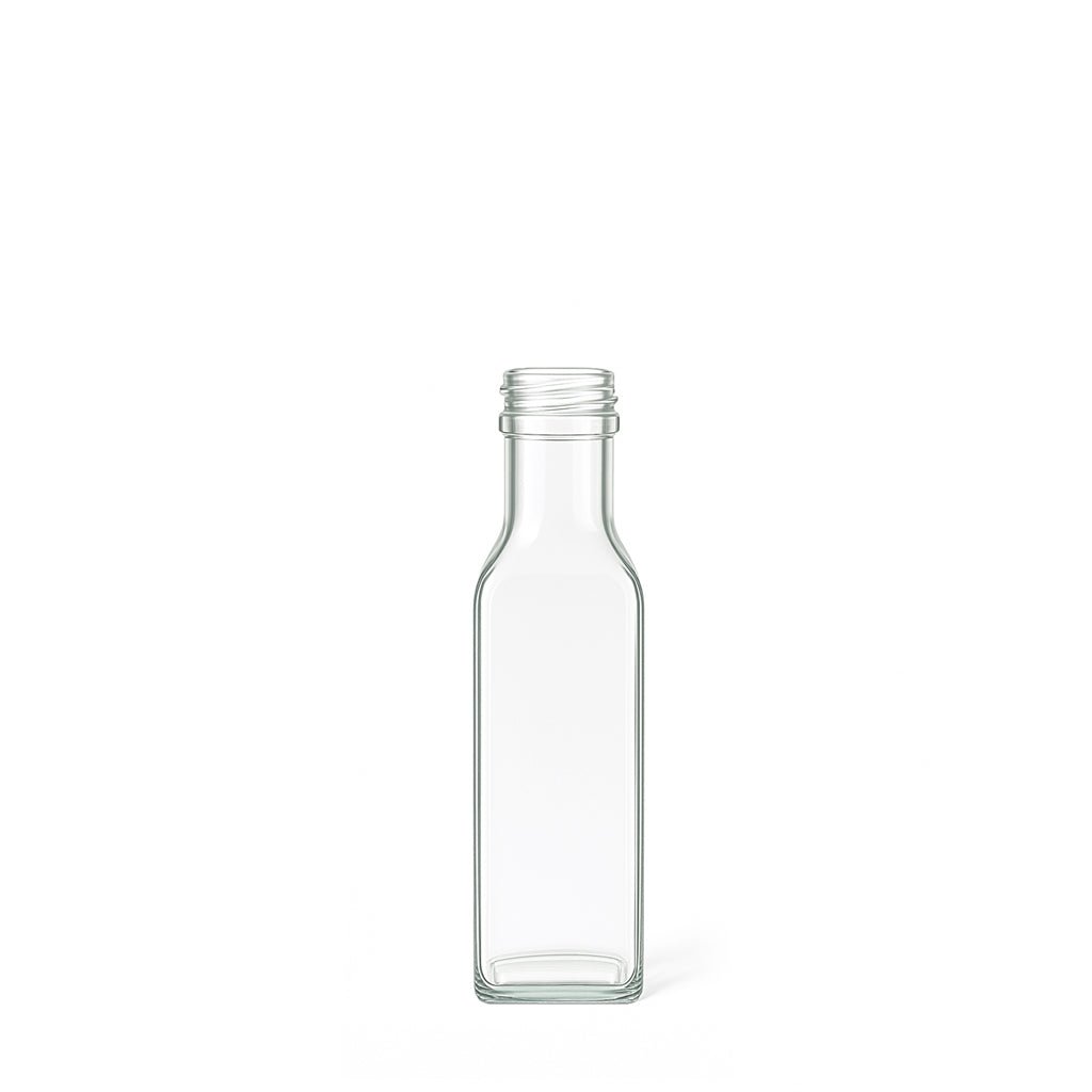 100ml Clear Glass Square Marasca Bottle (31.5mm Neck) - Glass - Food Glass - Coloured Bottles