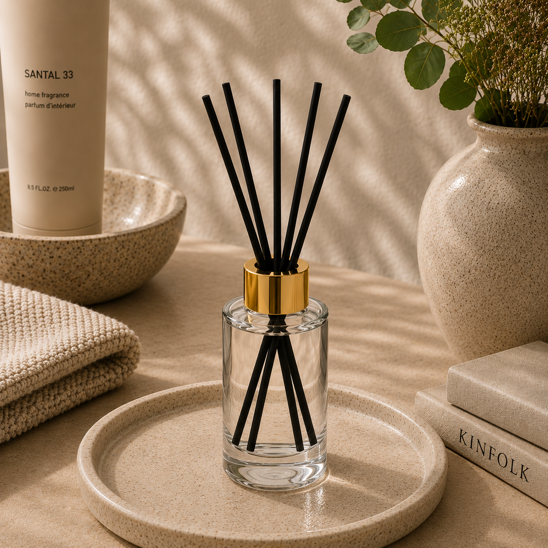 100ml Clear Glass Round Tall Lotus Diffuser Bottle - Glass - Diffuser Glass - Coloured Bottles