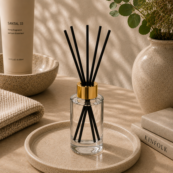 100ml Clear Glass Round Tall Lotus Diffuser Bottle - Glass - Diffuser Glass - Coloured Bottles
