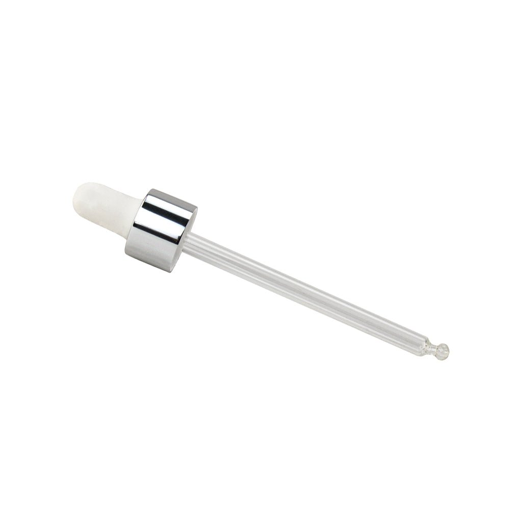 GL18, 102mm Silver & White Pipette (Short) - Caps - Pipettes - Coloured Bottles