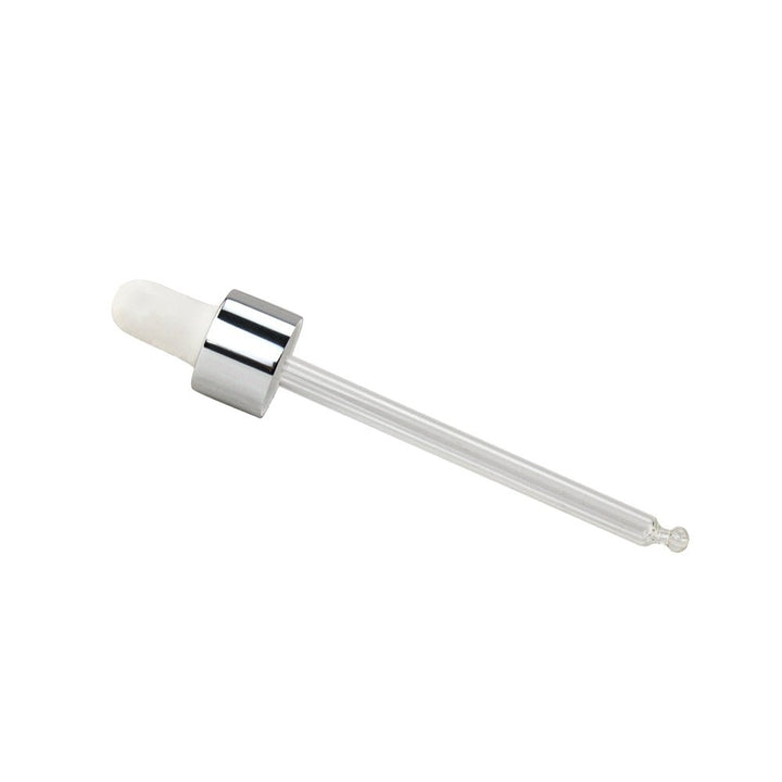 GL18, 102mm Silver & White Pipette (Short) - Caps - Pipettes - Coloured Bottles