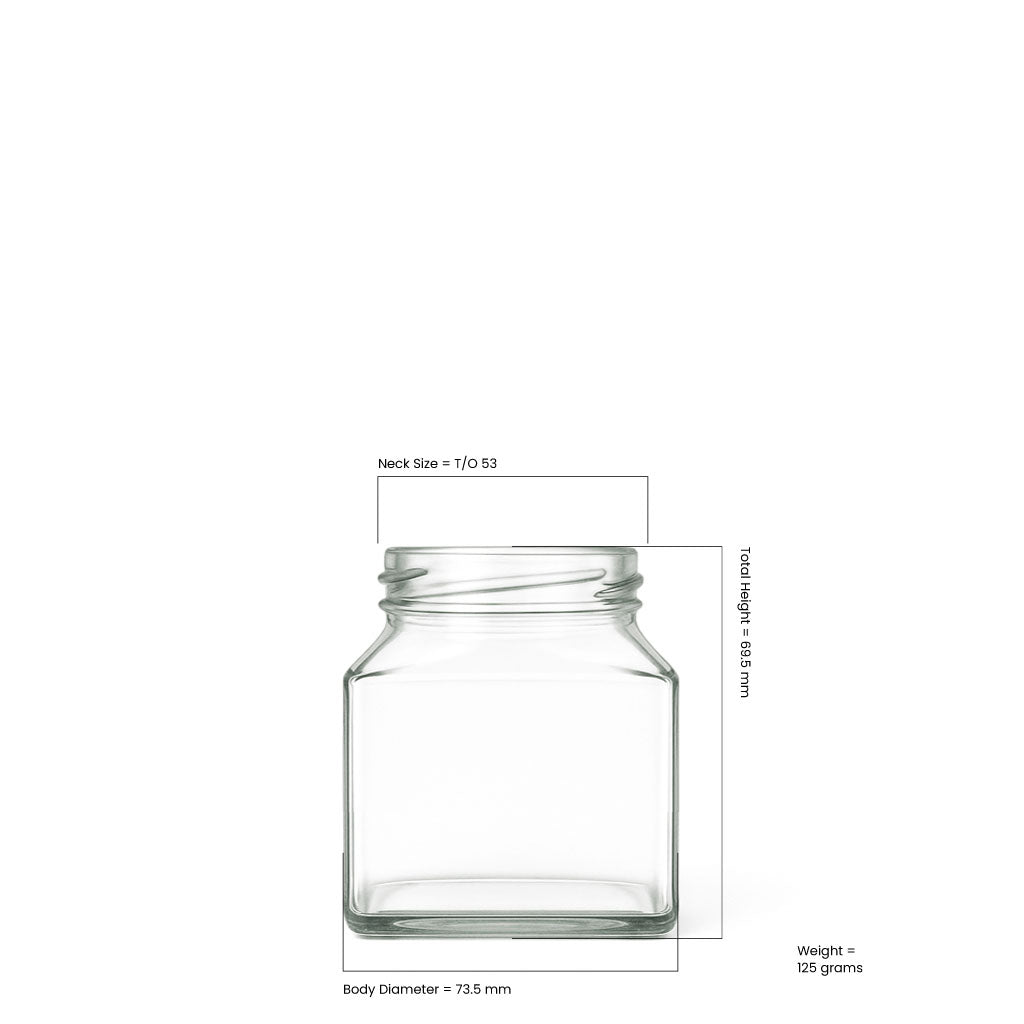130ml Clear Glass Square Jar - Glass - Food Glass - Coloured Bottles