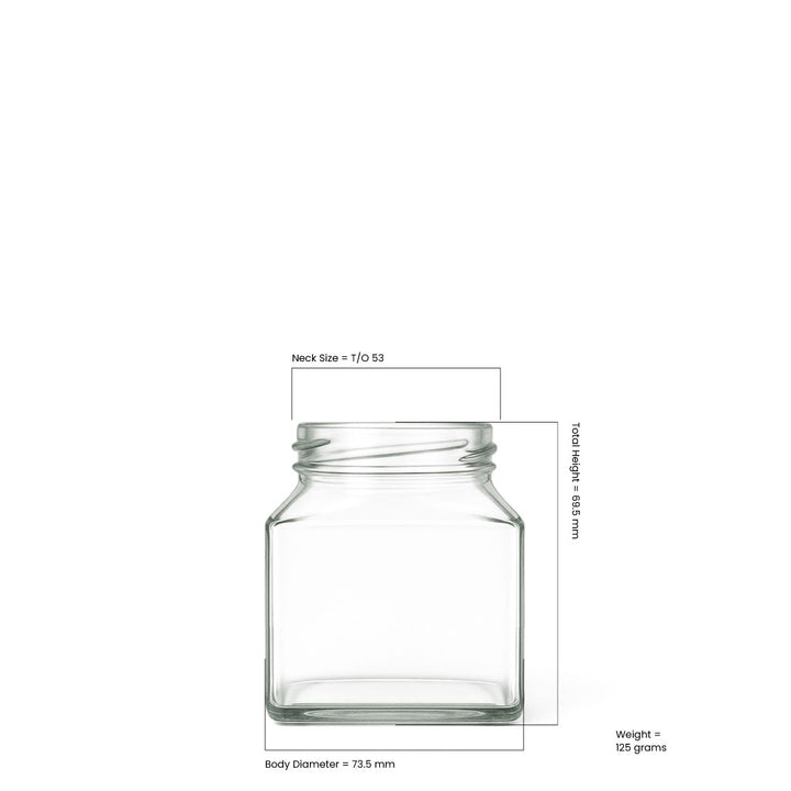 130ml Clear Glass Square Jar - Glass - Food Glass - Coloured Bottles