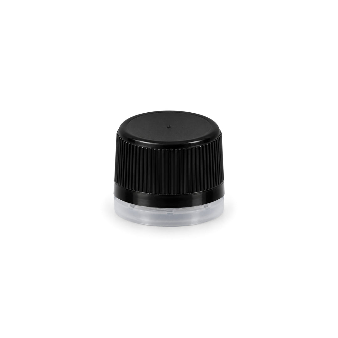 18mm Plastic Black cap with clear tamper - Closures - Coloured Bottles