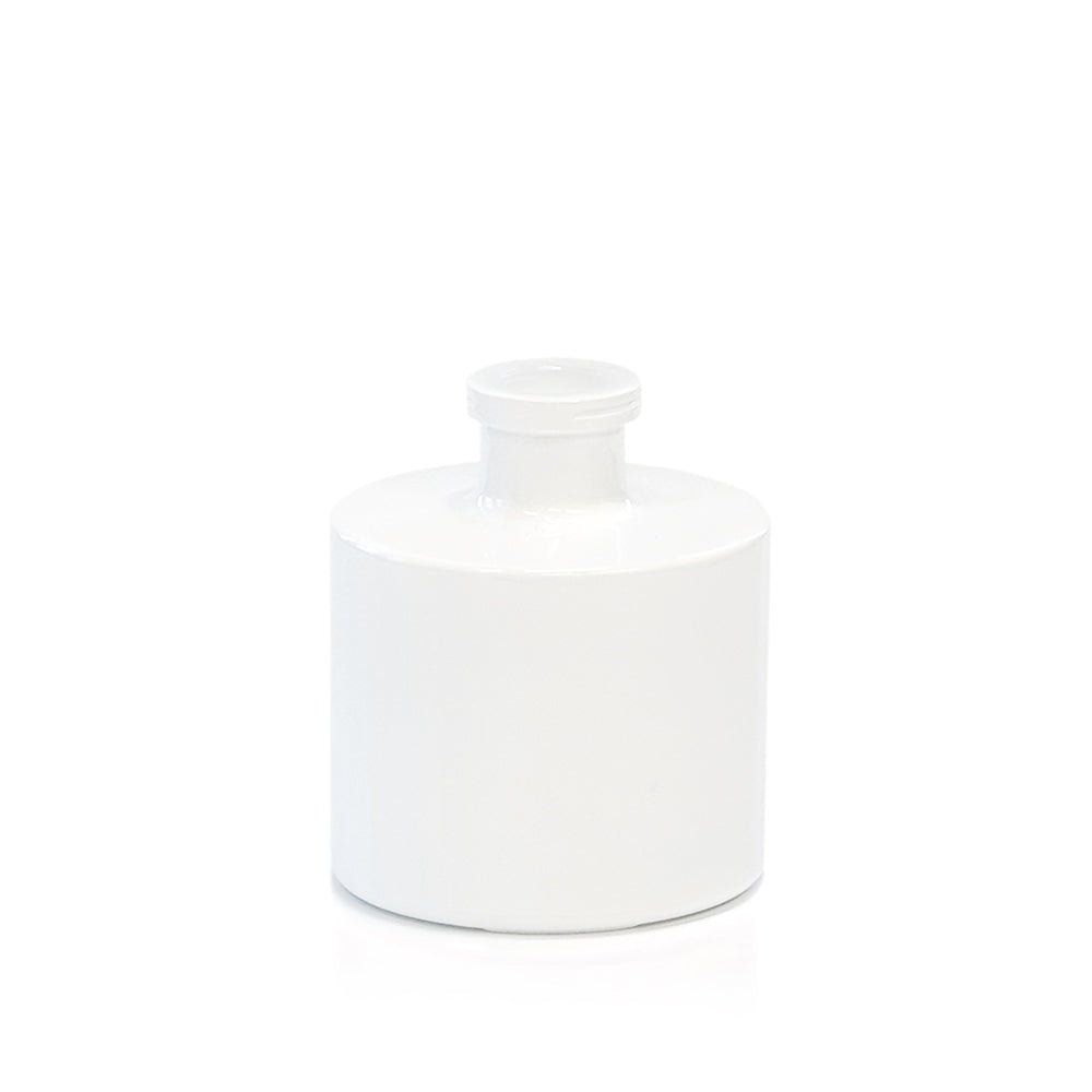 200ml Gloss White Glass Round Diffuser Bottle (Cork Neck) - Glass - Diffuser Glass - Coloured Bottles