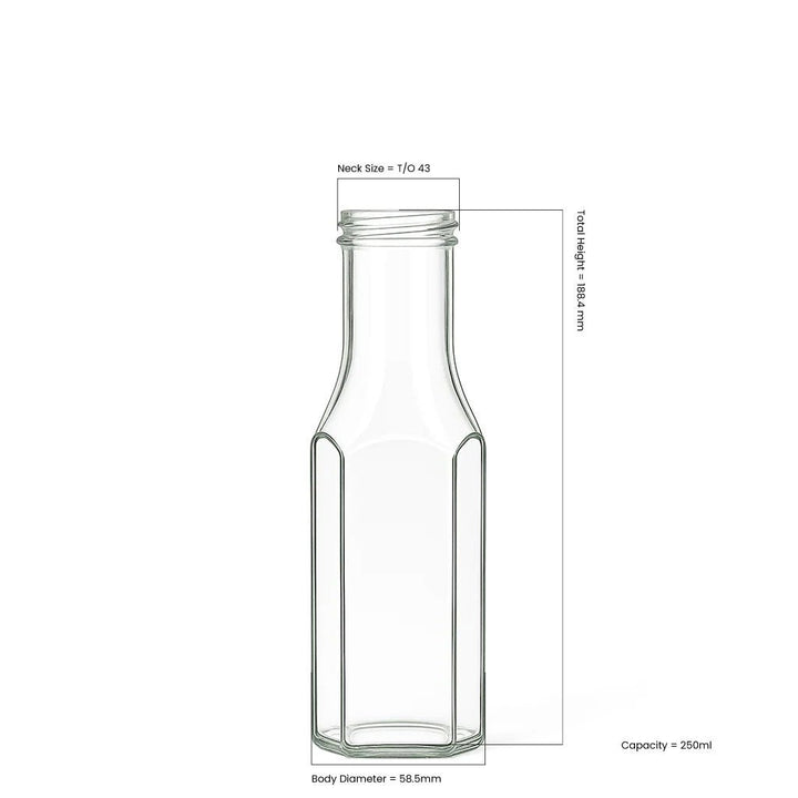 250ml Clear Glass Hexagon Sauce Bottle - Glass - Food Glass - Coloured Bottles