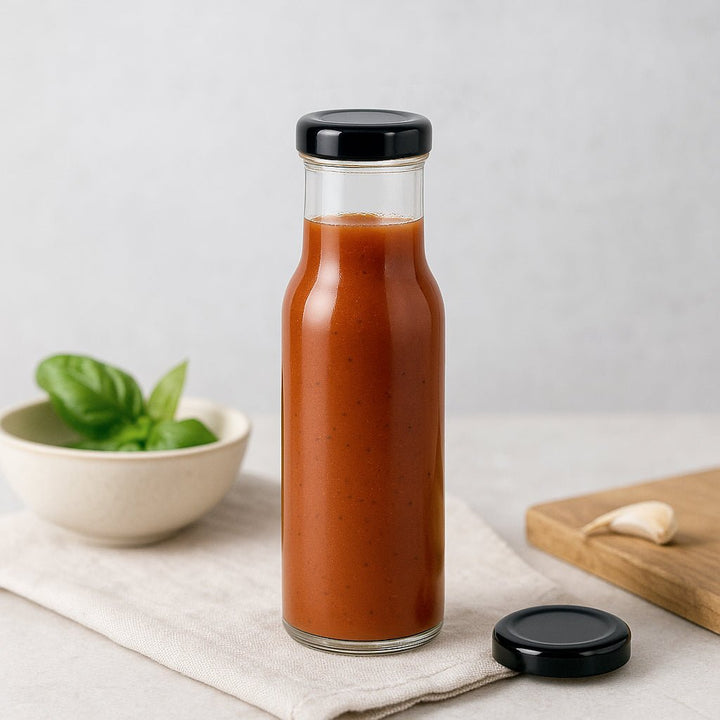 250ml Clear Glass Round Sauce Bottle - Glass - Food Glass - Coloured Bottles