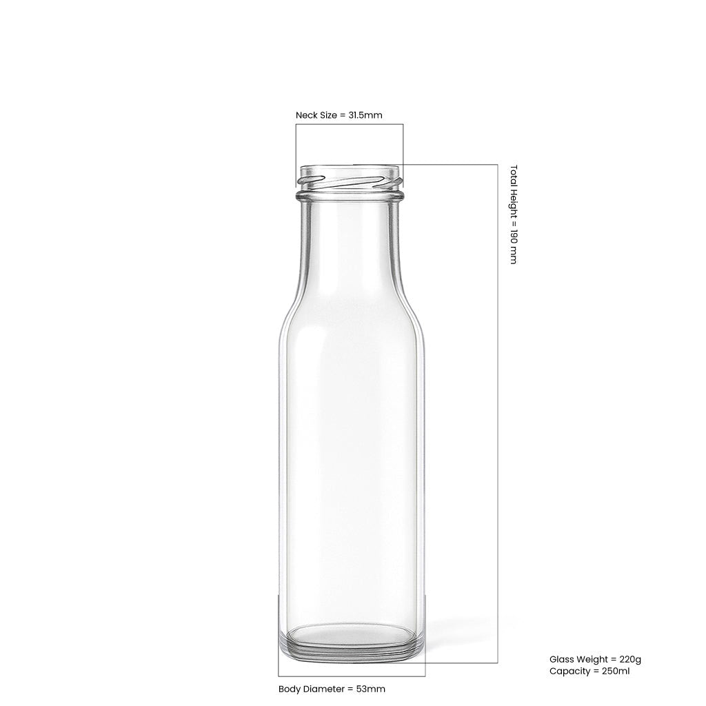 250ml Clear Glass Round Sauce Bottle - Glass - Food Glass - Coloured Bottles