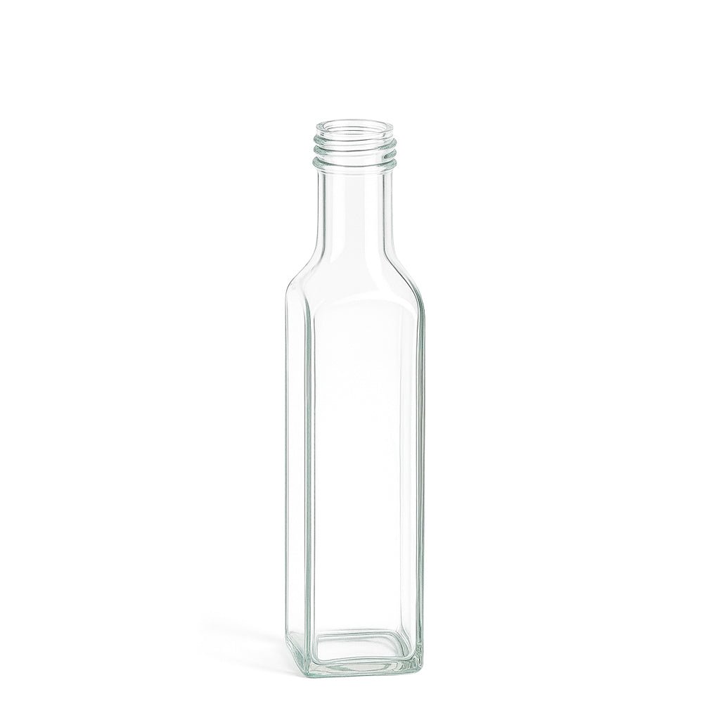 250ml Clear Glass Square Marasca Bottle - Glass - Food Glass - Coloured Bottles