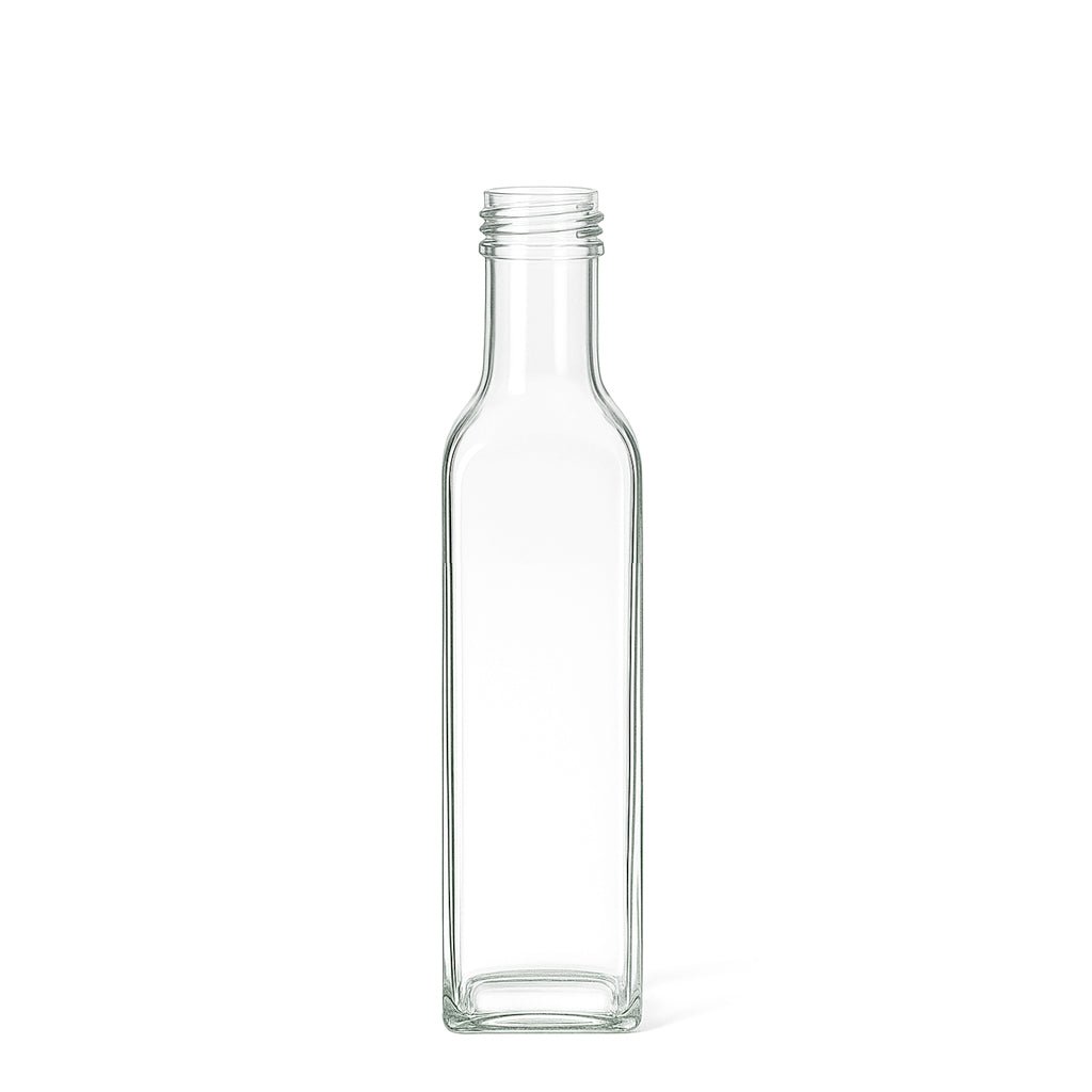 250ml Clear Glass Square Marasca Bottle - Glass - Food Glass - Coloured Bottles
