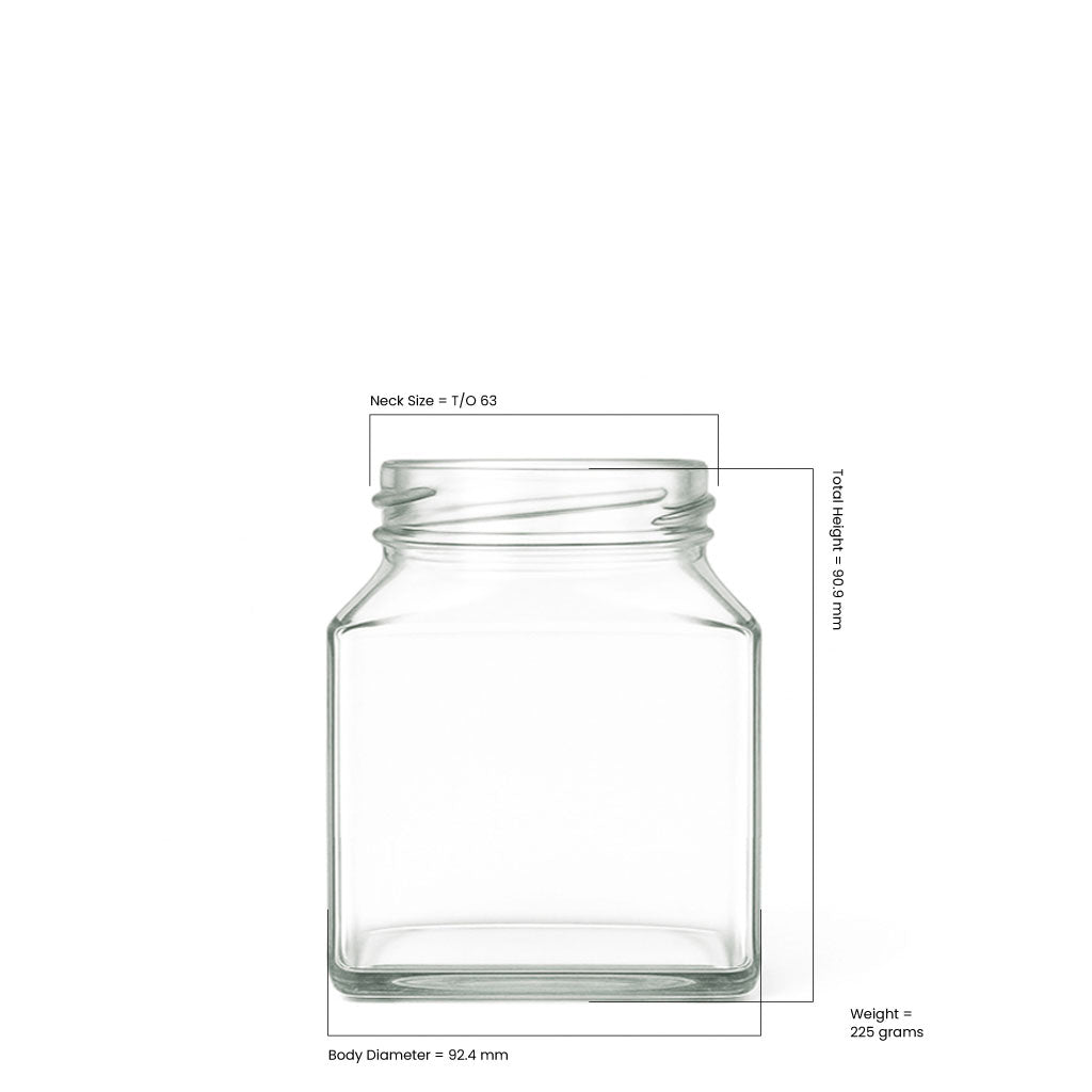 270ml Clear Glass Square Jar - Glass - Food Glass - Coloured Bottles
