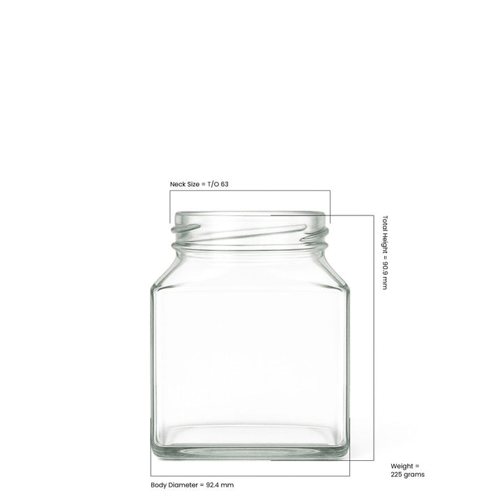 270ml Clear Glass Square Jar - Glass - Food Glass - Coloured Bottles
