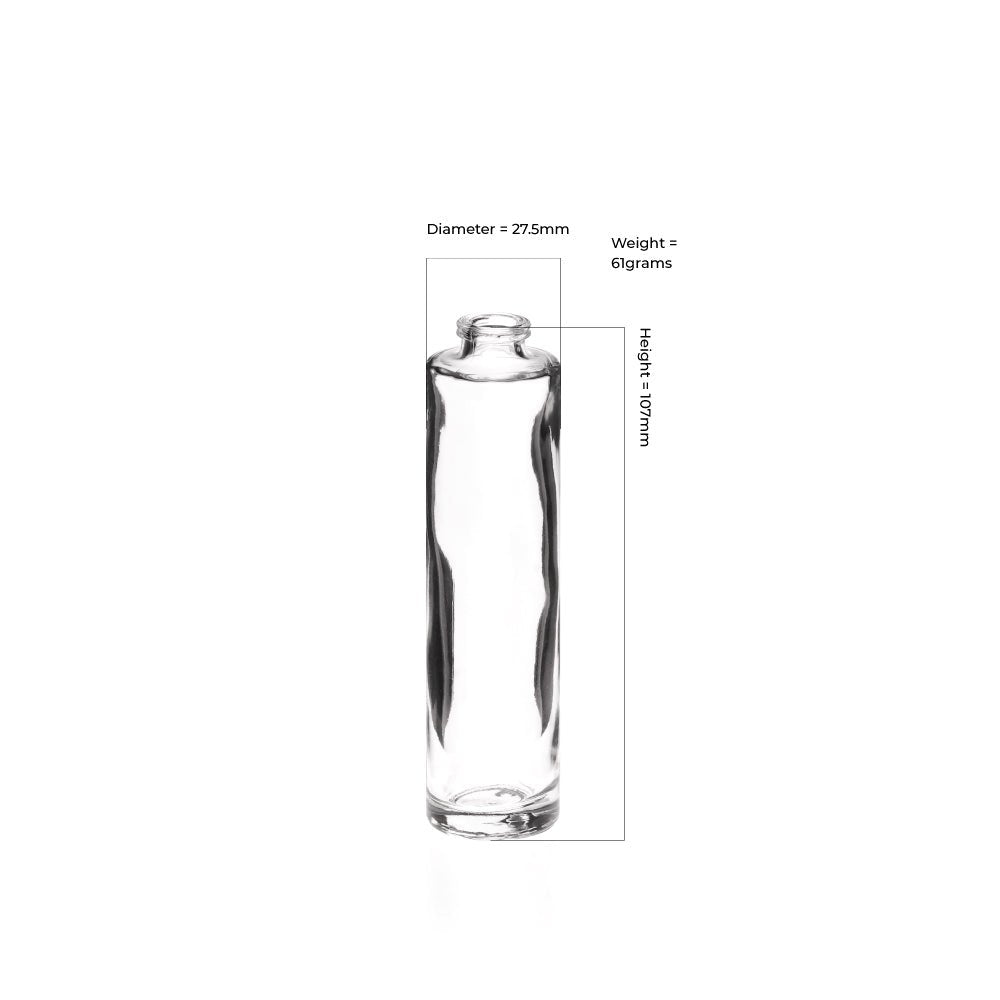 30ml Clear Glass Tall Round Cuban Bottle - Glass - Fragrance Glass - Coloured Bottles