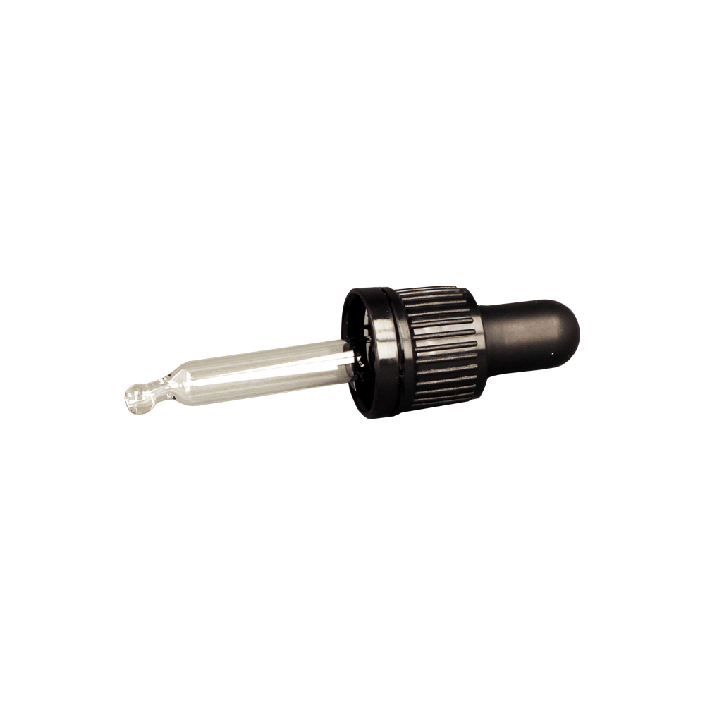 GL18, 63mm Black Pipette T/E (Coloured 15ml Dropper Bottles Only) - Caps - Pipettes - Coloured Bottles