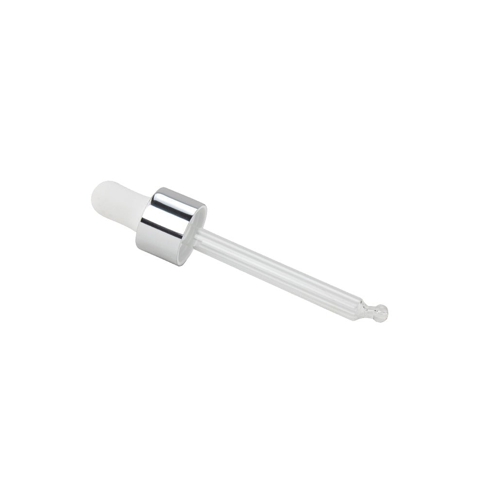 GL18, 87mm Silver & White Pipette - Caps - Pipettes - Coloured Bottles