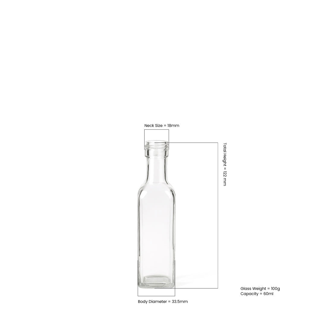60ml Clear Glass Square Marasca Bottle - Glass - Food Glass - Coloured Bottles
