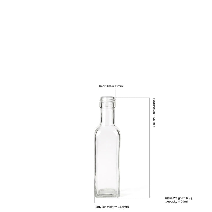 60ml Clear Glass Square Marasca Bottle - Glass - Food Glass - Coloured Bottles