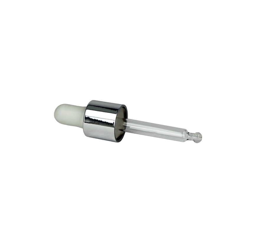 18/415, 77mm Pipettes Gloss Silver With White Bulb - Pipette - Coloured Bottles