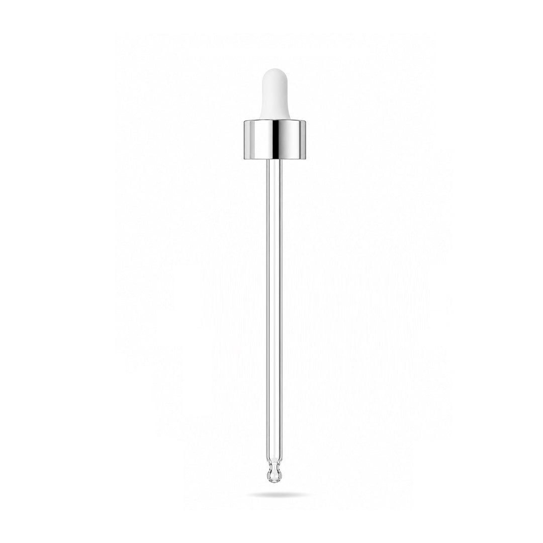 GL18, 102mm Silver & White Pipette (Short) - Caps - Pipettes - Coloured Bottles