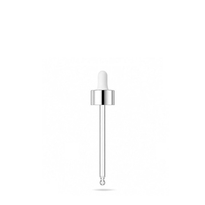 GL18, 77mm Silver & White Pipette (Coloured 30ml Dropper Bottles Only) - Caps - Pipettes - Coloured Bottles