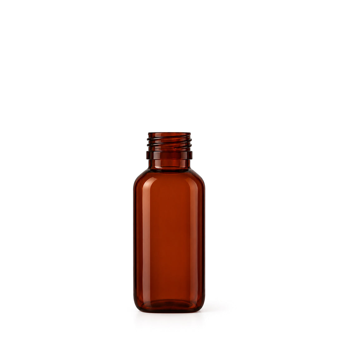 60ml Amber PET Plastic Alpha Bottle (28R3) - Glass - Medical Glass - Coloured Bottles