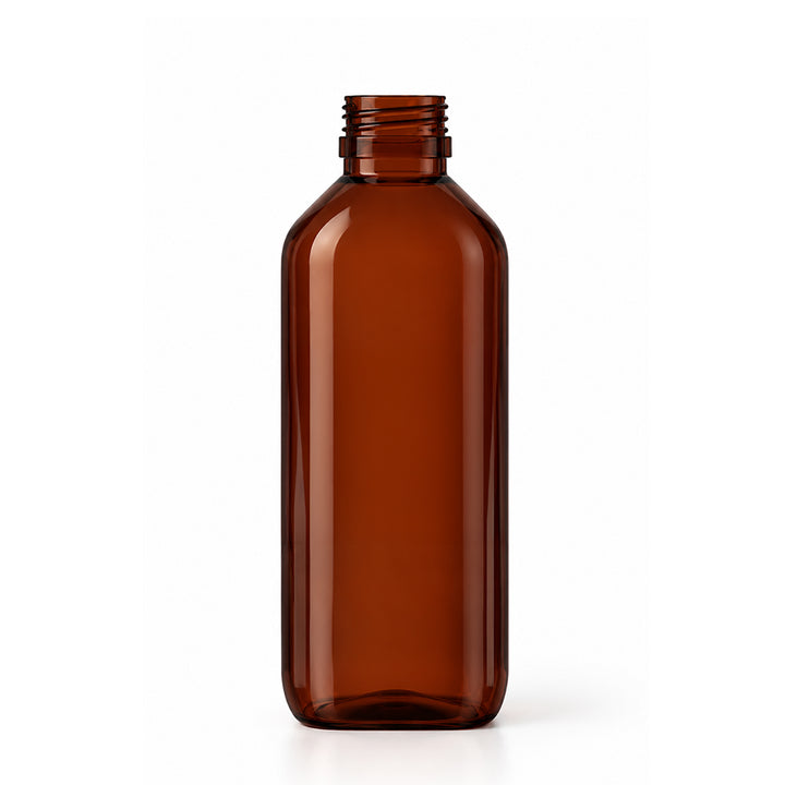 200ml Amber PET Plastic Alpha Bottle (28R3) - Glass - Medical Glass - Coloured Bottles