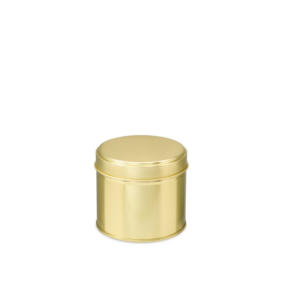 Gold 100ml round welded side seam candle tin with slip lid