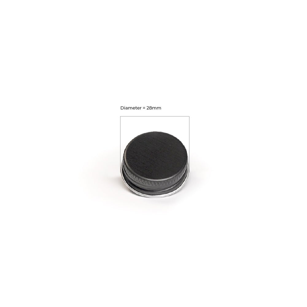 28R3 Aluminium Lid Matt Black with EPE Liner for Bottles - Caps - Candle Lids - Coloured Bottles