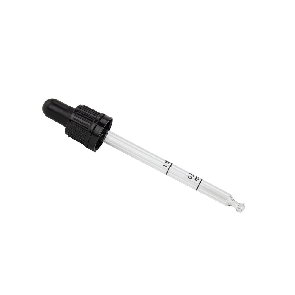 GL18, 105mm Black Cap, Bulb & Graduated Pipette T/E (Tall) - Caps - Pipettes - Coloured Bottles